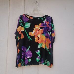 Lauren Ralph Lauren 100% Linen Floral  Top Wmns 2X Tropical Boxy Artsy